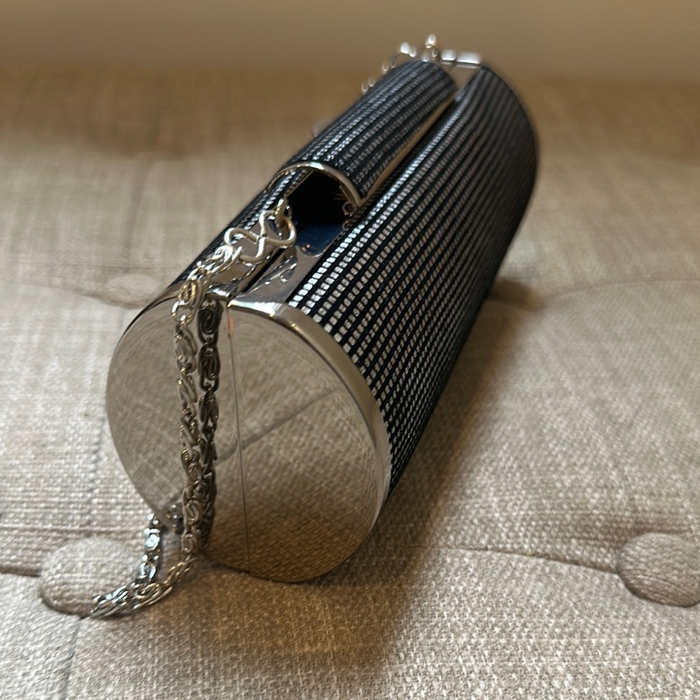 Jessica McClintock Black and Silver Cylinder Clutch - Picture 2 of 5
